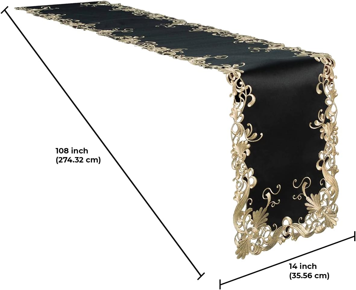 Golden Night – Black Gold Table Runner, Chantelle Collection Decorative Home Accent 14*108 inch