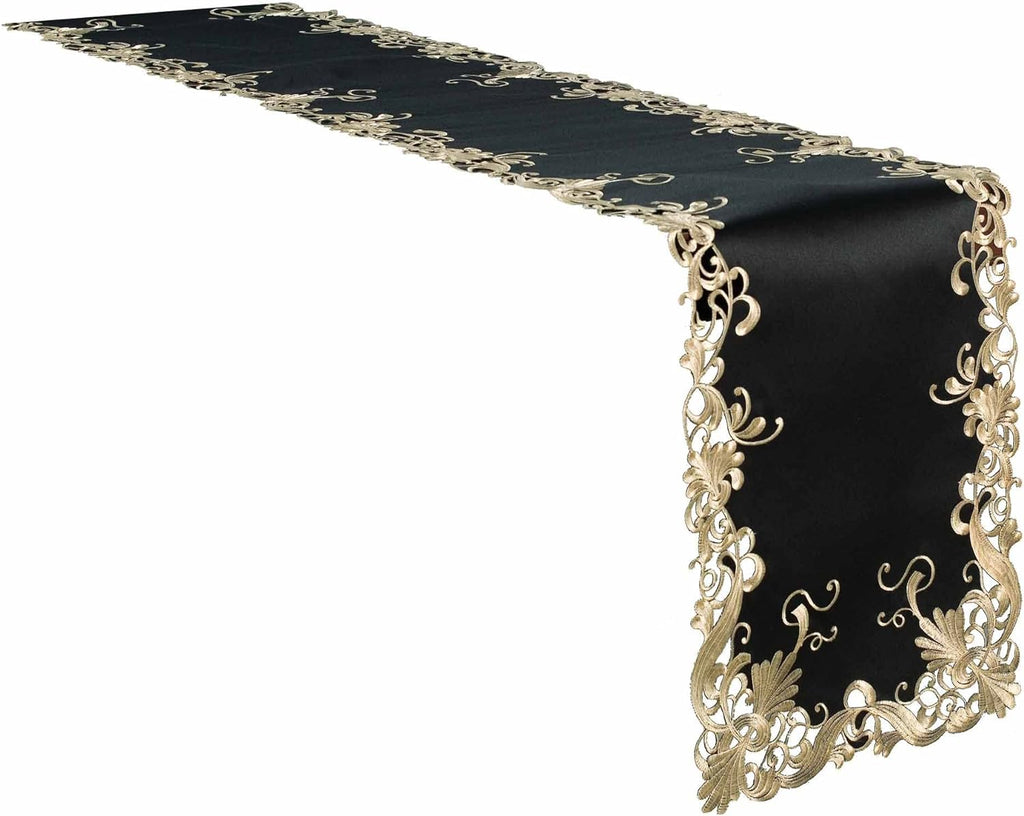 Golden Night – Black Gold Table Runner, Chantelle Collection Decorative Home Accent 14*108 inch