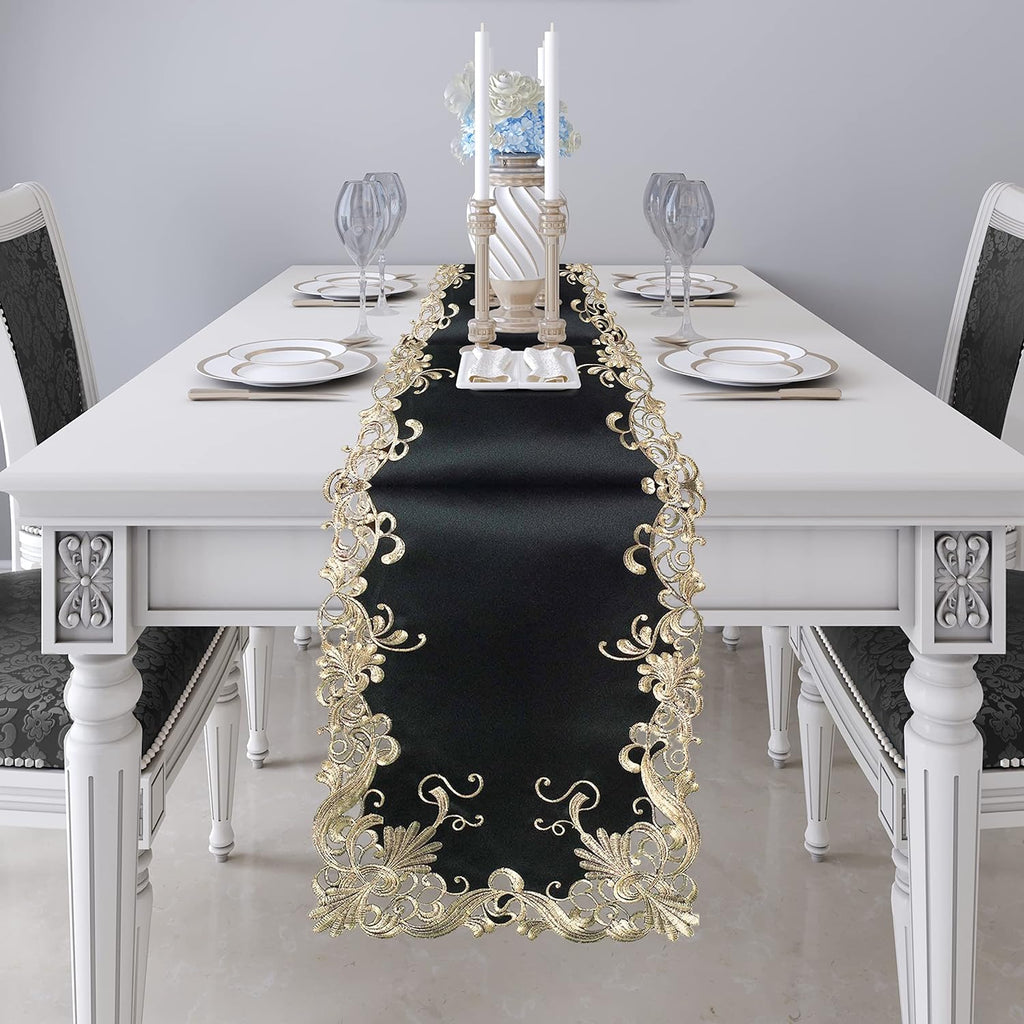Golden Night – Black Gold Table Runner, Chantelle Collection Decorative Home Accent 14*108 inch