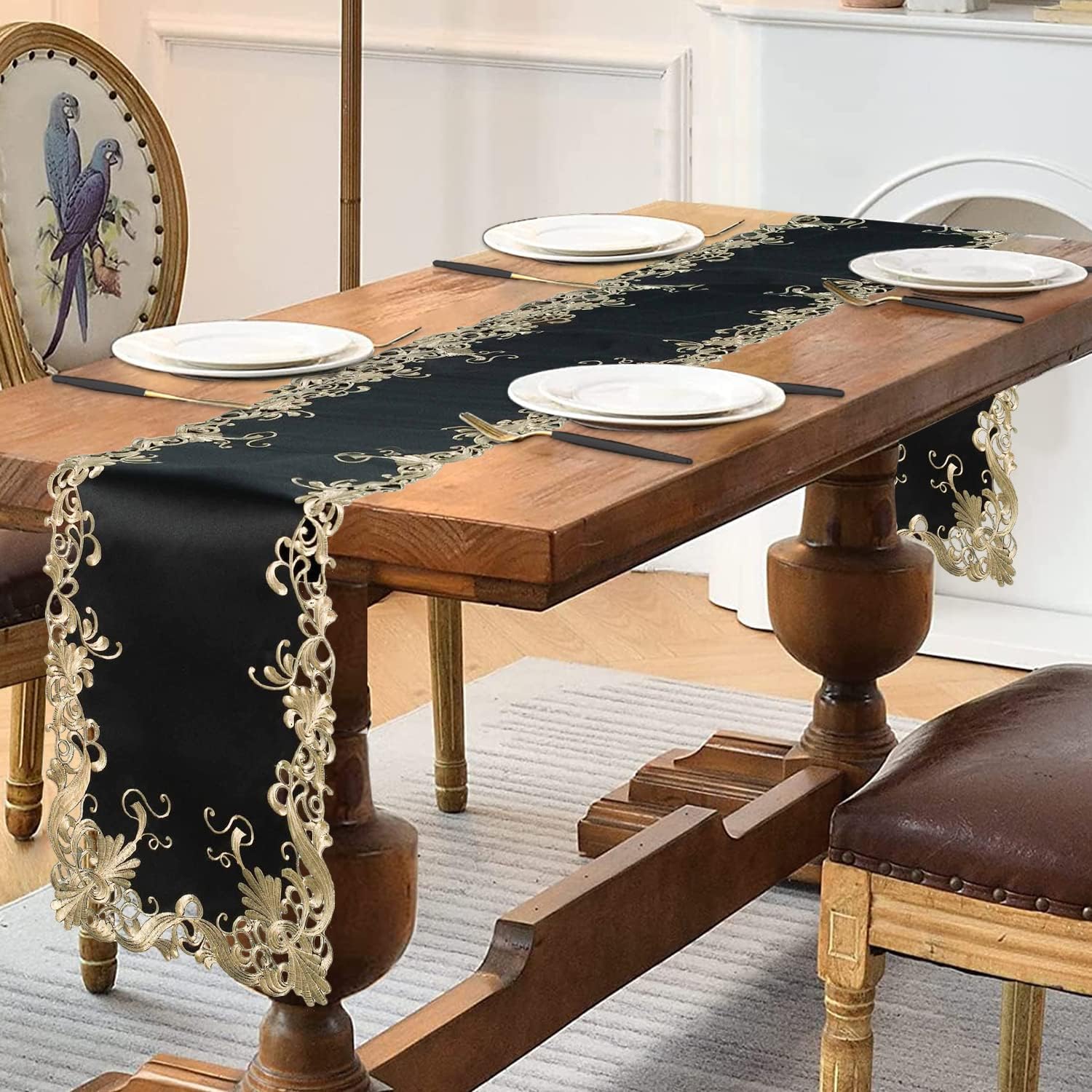 Golden Night – Black Gold Table Runner, Chantelle Collection Decorative Home Accent 14*108 inch