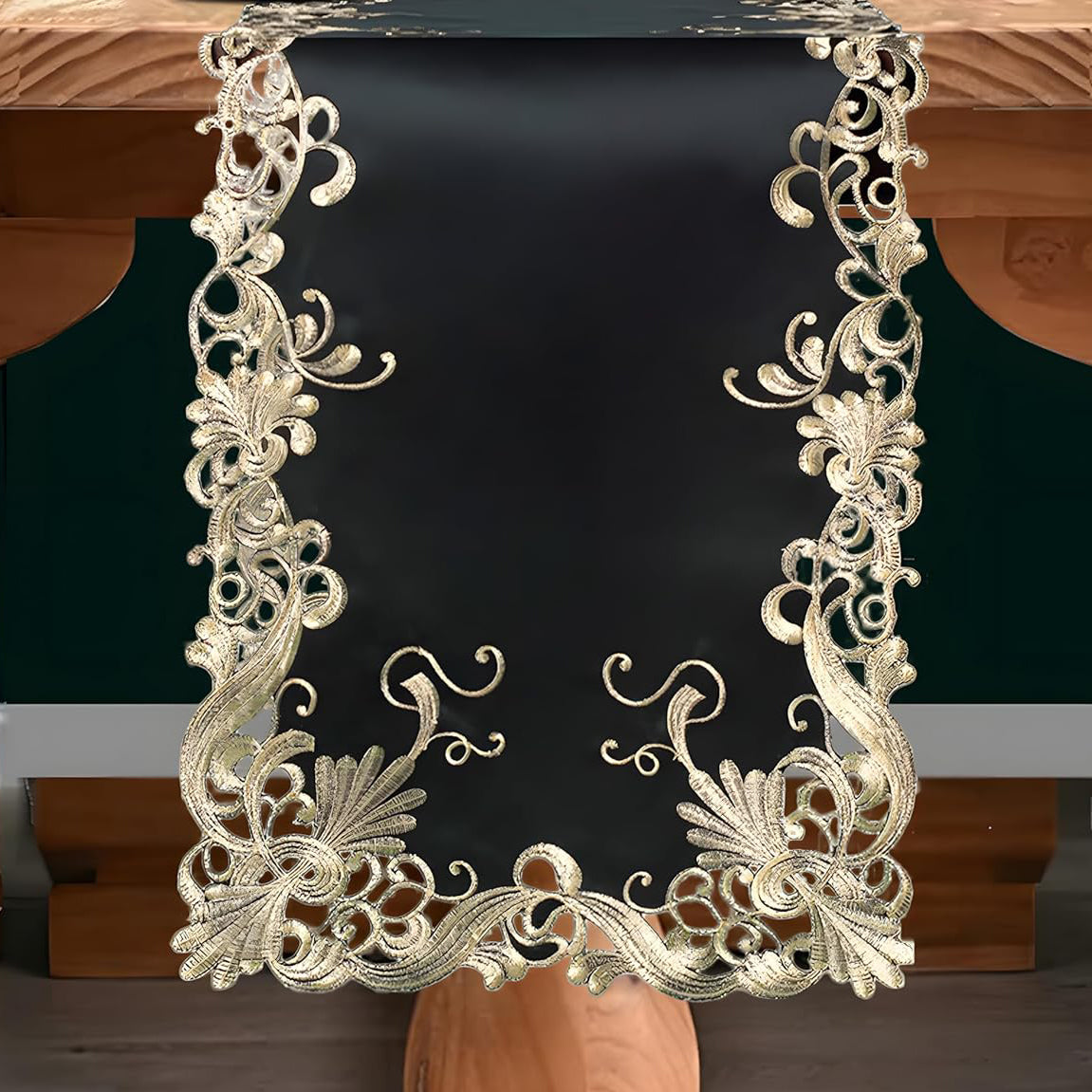 Golden Night – Black Gold Table Runner, Chantelle Collection Decorative Home Accent 14*108 inch