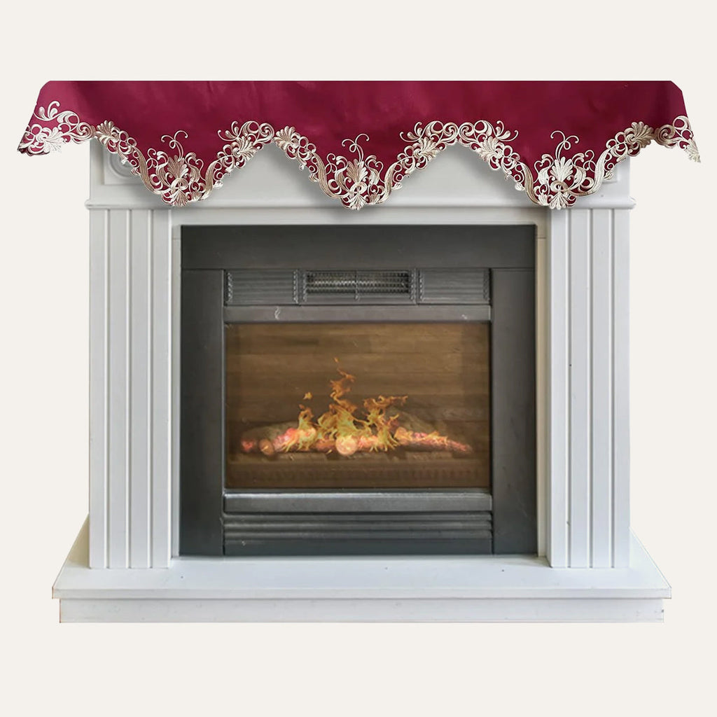 Burgundy Charm – Burgundy Gold Mantel Scarf, Chantelle Collection Artistic Home Accent 18*90 Inch