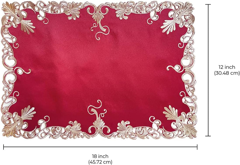 Burgundy Charm – Burgundy Gold Table Placemats, Chantelle Collection Artistic Dining Décor 12*18 inch