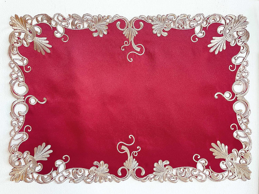 Burgundy Charm – Burgundy Gold Table Placemats, Chantelle Collection Artistic Dining Décor 12*18 inch