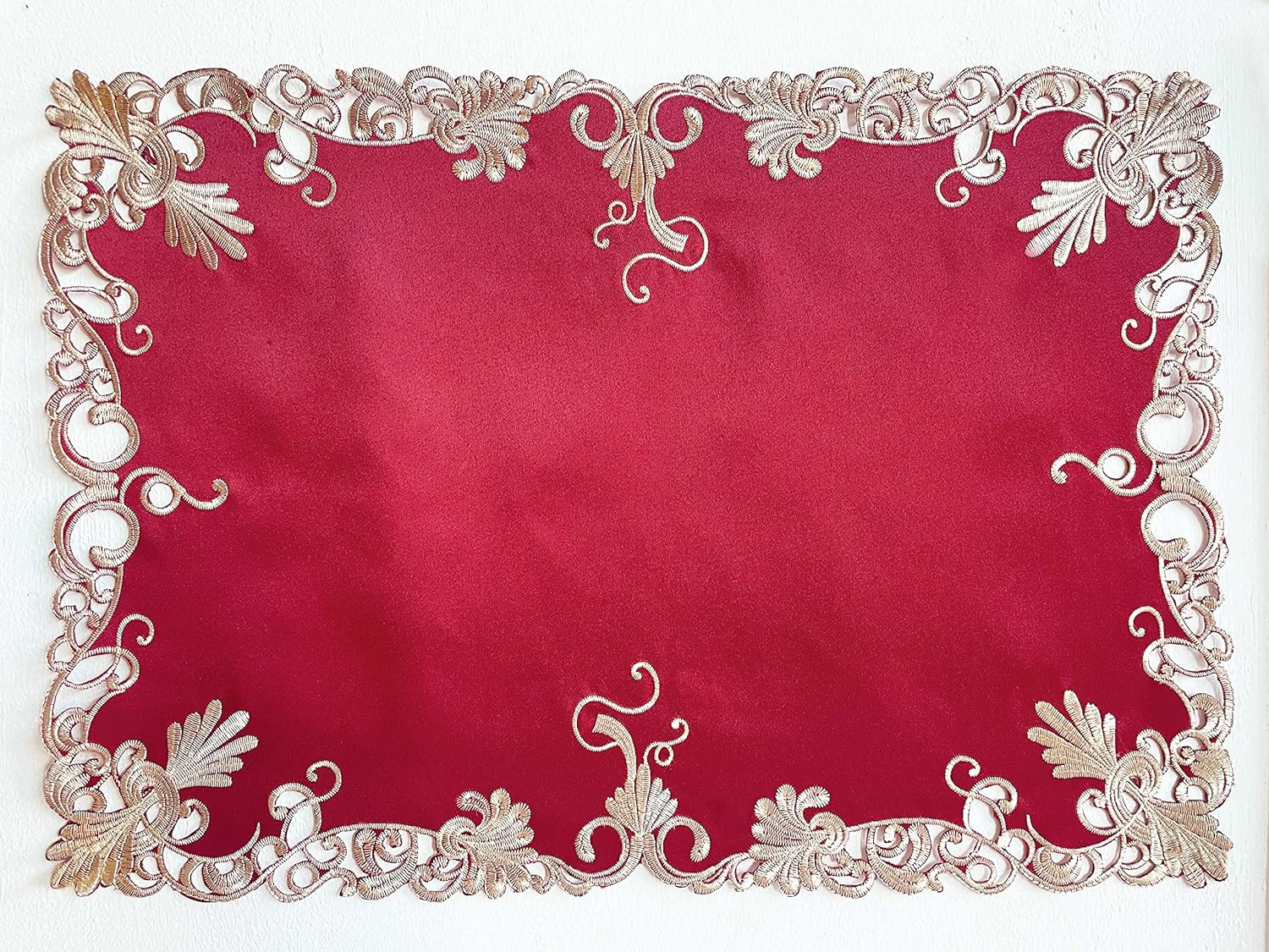 Burgundy Charm – Burgundy Gold Table Placemats, Chantelle Collection Artistic Dining Décor 12*18 inch