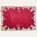 Burgundy Gold Placemats – Embroidered Linen Set | Rustic Vintage Table Decor 12x18 Inch