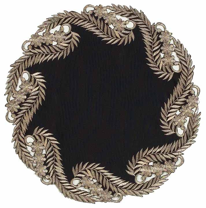 Ebony Bloom – Black Gold Table Doilies, Anyce Collection Elegant Decorative Runner 15 inch