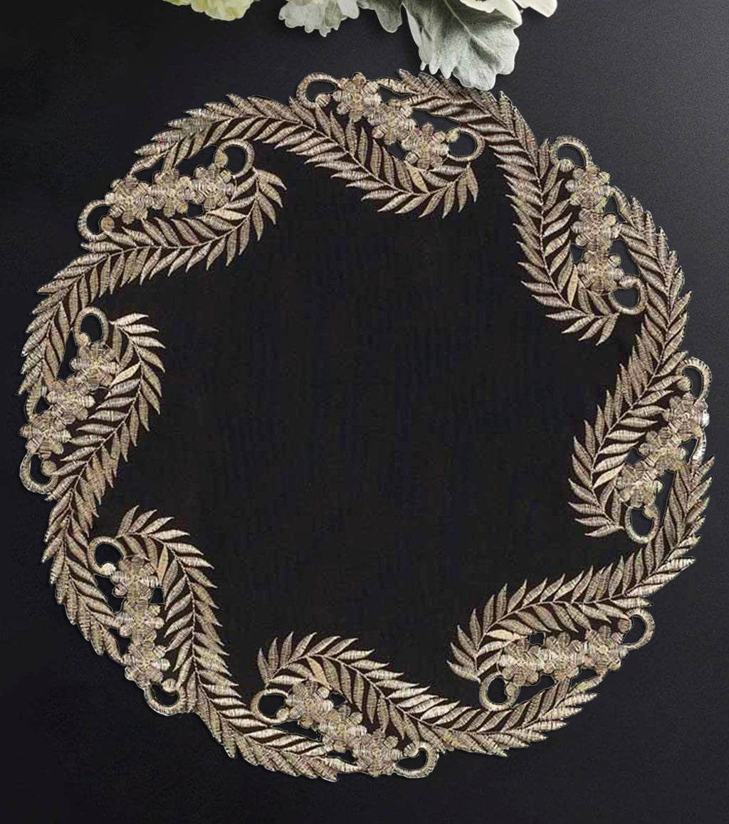 Ebony Bloom – Black Gold Table Doilies, Anyce Collection Elegant Decorative Runner 15 inch