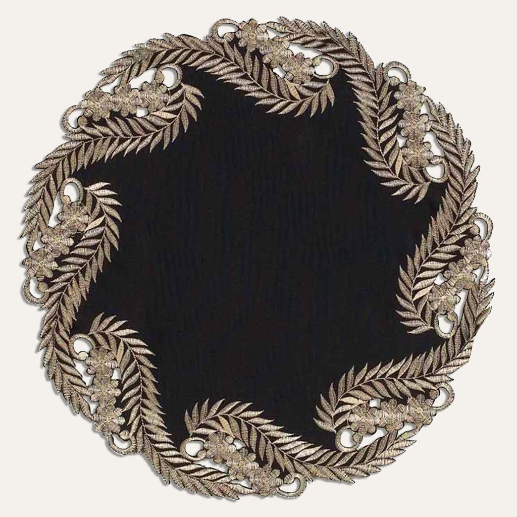 Ebony Bloom – Black Gold Table Doilies, Anyce Collection Elegant Decorative Runner 15 inch