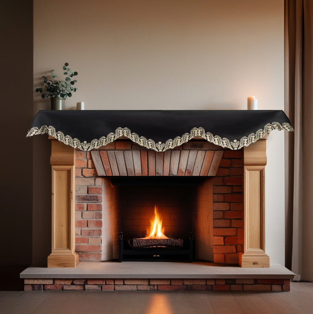 Ebony Bloom – Black Gold Mantel Scarf, Anyce Collection Modern Decorative Home Décor 18*90 Inch