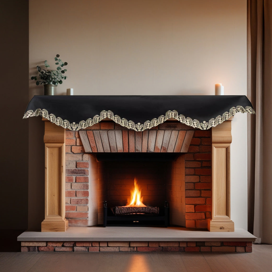 Ebony Bloom – Black Gold Mantel Scarf, Anyce Collection Modern Decorative Home Décor 18*90 Inch