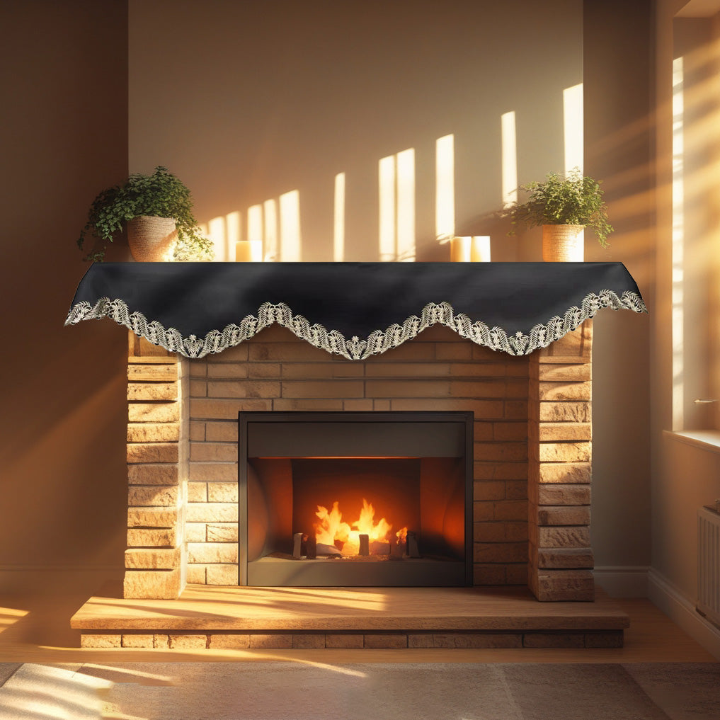 Ebony Bloom – Black Gold Mantel Scarf, Anyce Collection Modern Decorative Home Décor 18*90 Inch