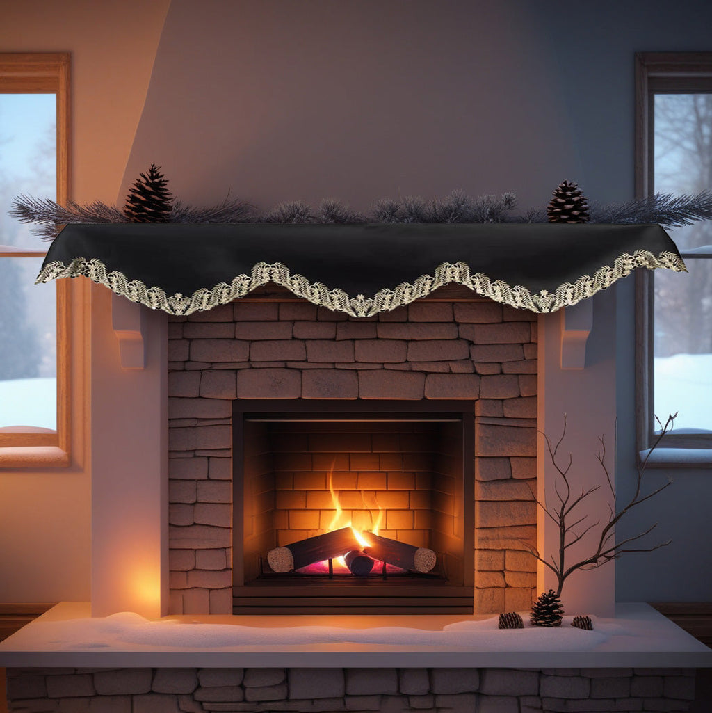 Ebony Bloom – Black Gold Mantel Scarf, Anyce Collection Modern Decorative Home Décor 18*90 Inch