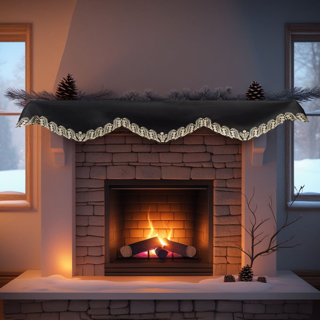 Ebony Bloom – Black Gold Mantel Scarf, Anyce Collection Modern Decorative Home Décor 18*90 Inch