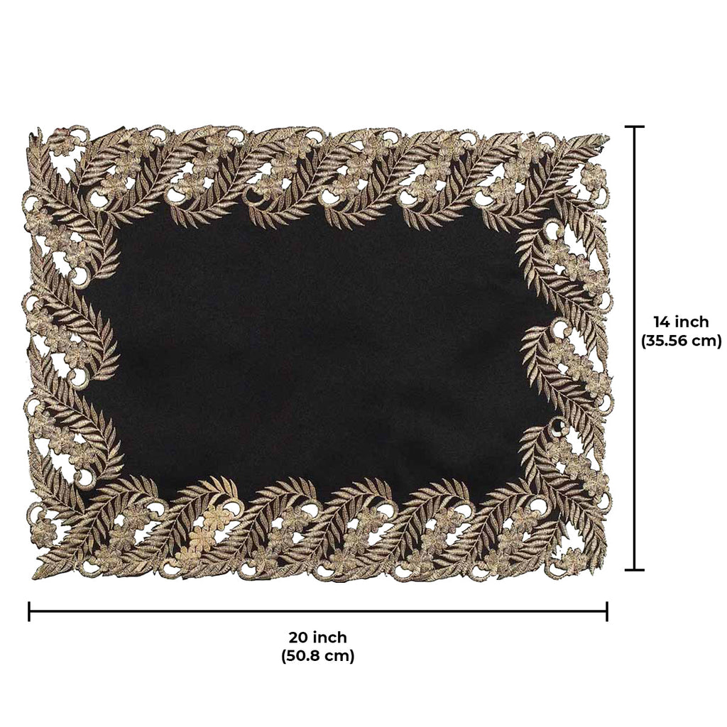 Ebony Bloom – Black Gold Table Placemats, Anyce Collection Elegant Decorative Dining Décor 12*18 inch