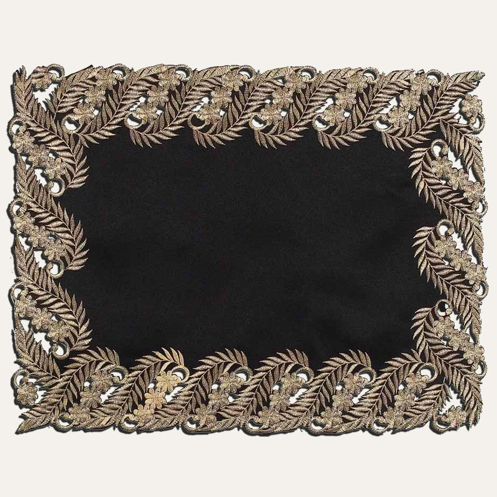 Ebony Bloom – Black Gold Table Placemats, Anyce Collection Elegant Decorative Dining Décor 12*18 inch