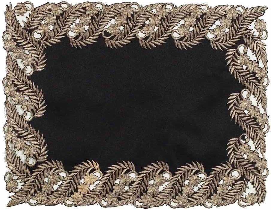 Ebony Bloom – Black Gold Table Placemats, Anyce Collection Elegant Decorative Dining Décor 12*18 inch