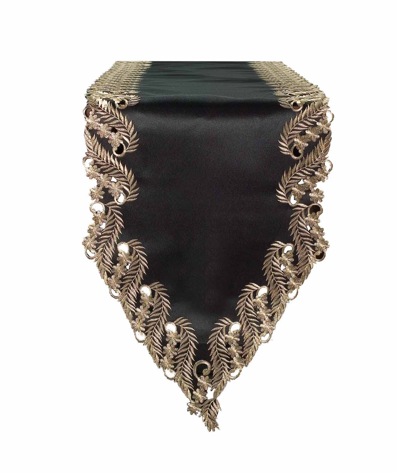 Ebony Bloom – Black Gold Table Runner, Anyce Collection Elegant Decorative Runner 14*108 inch