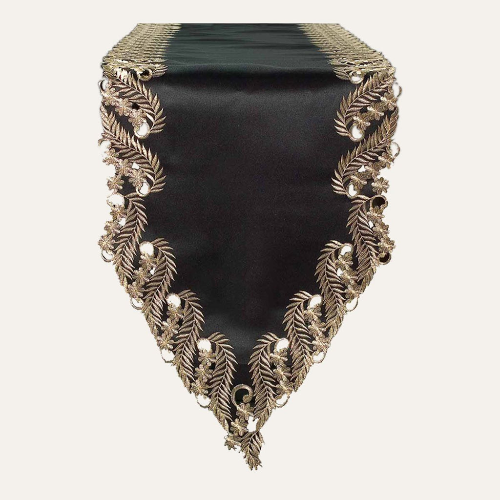 Ebony Bloom – Black Gold Table Runner, Anyce Collection Elegant Decorative Runner 14*108 inch