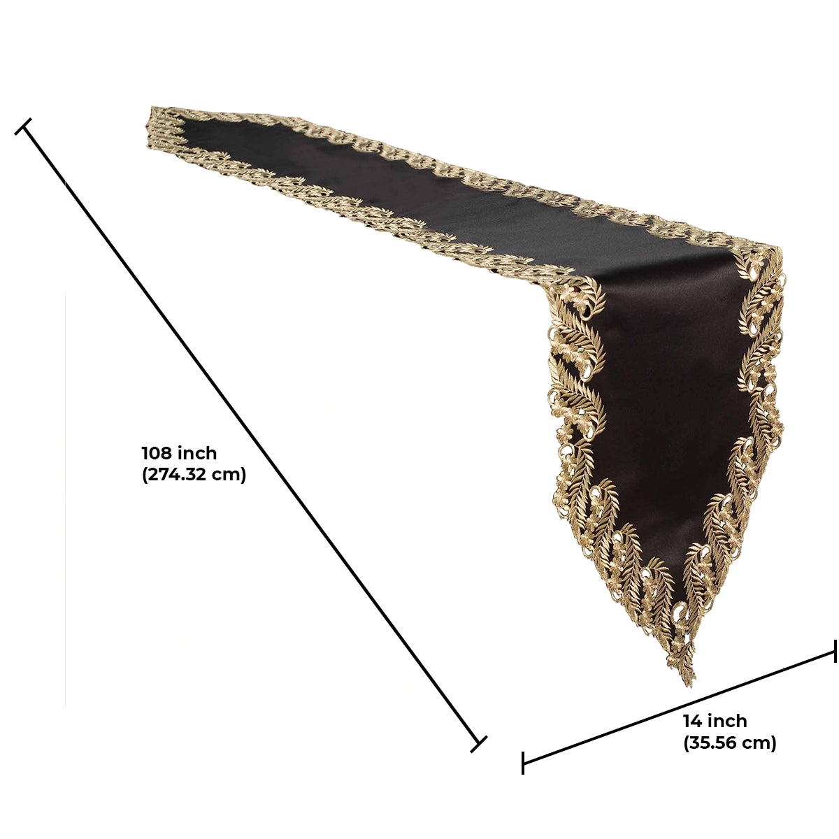 Ebony Bloom – Black Gold Table Runner, Anyce Collection Elegant Decorative Runner 14*108 inch
