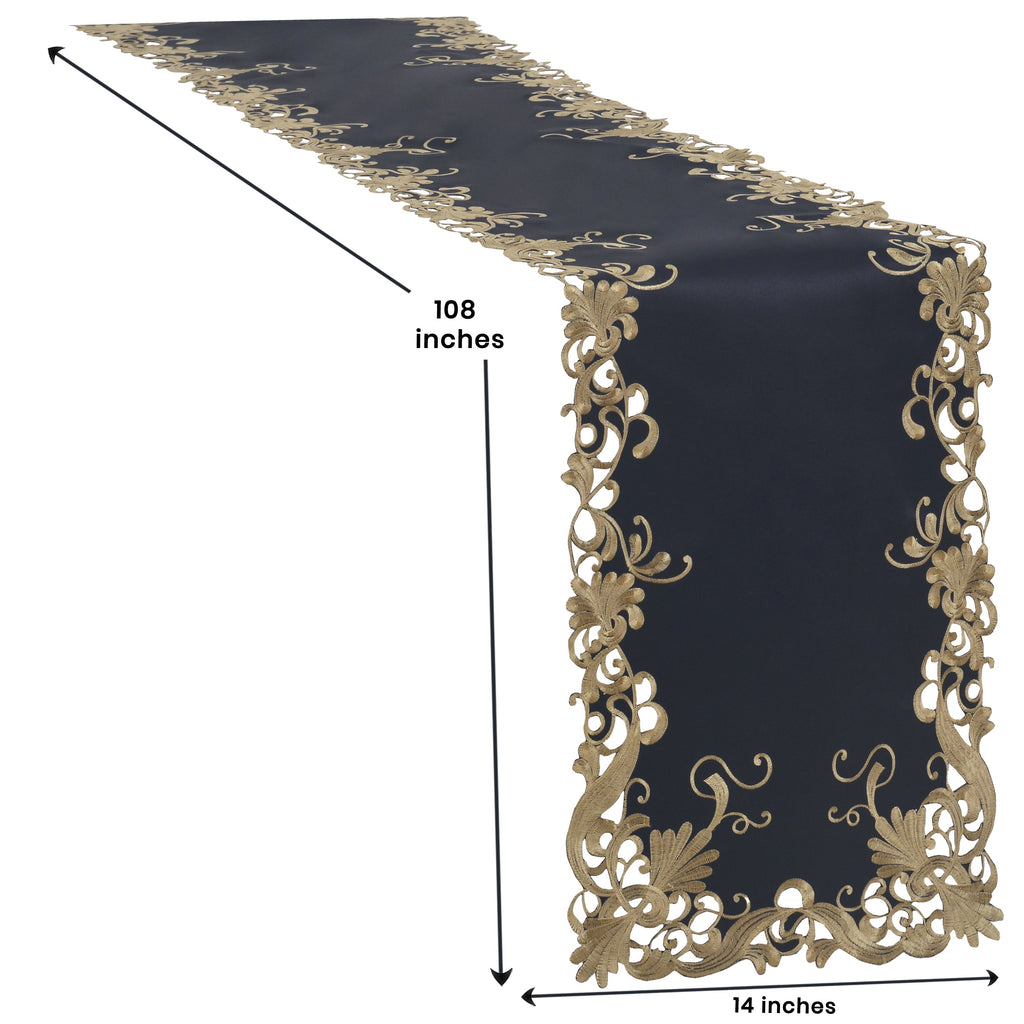 Ebony Bloom – Black Gold Table Runner, Anyce Collection Elegant Decorative Runner 14*108 inch
