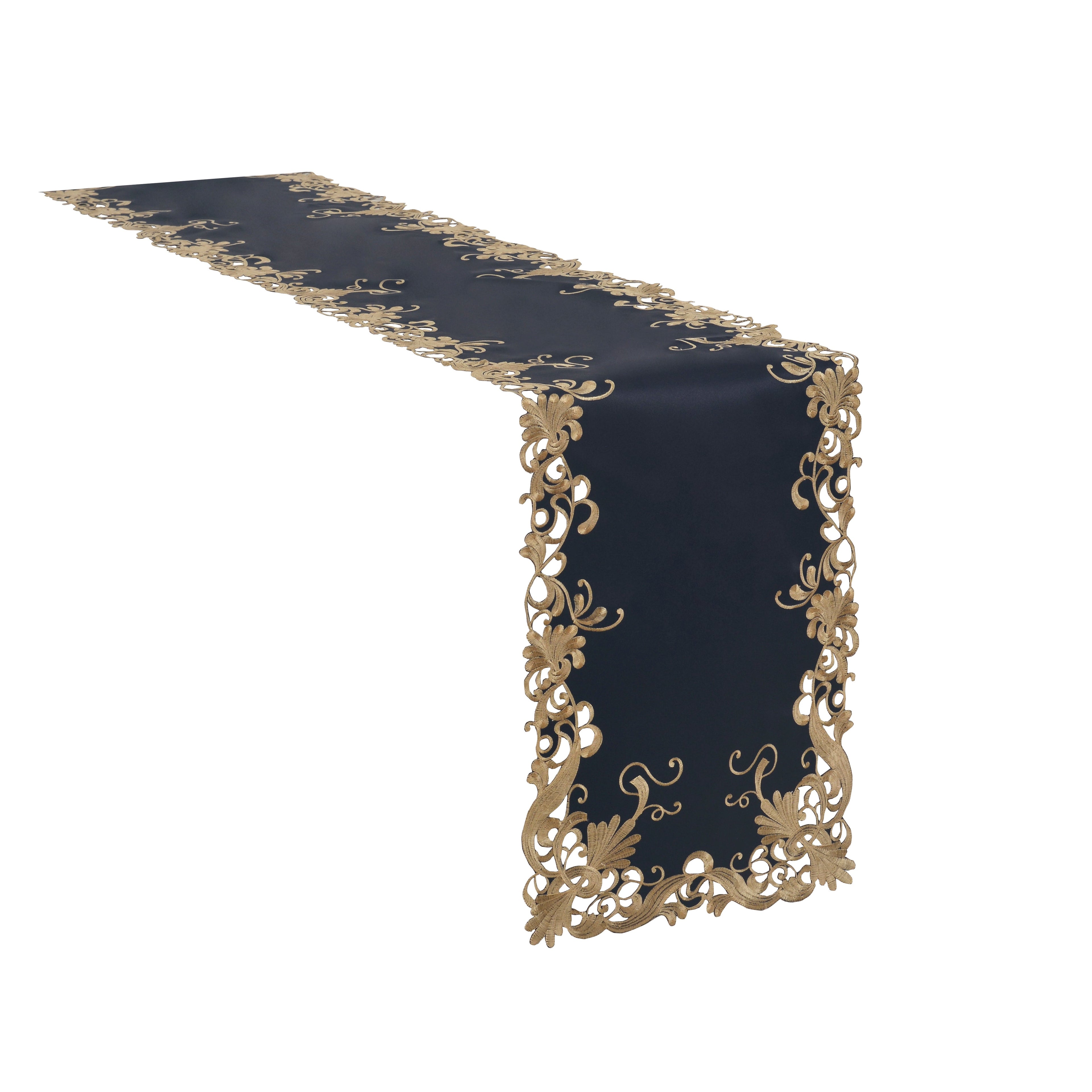 Ebony Bloom – Black Gold Table Runner, Anyce Collection Elegant Decorative Runner 14*108 inch