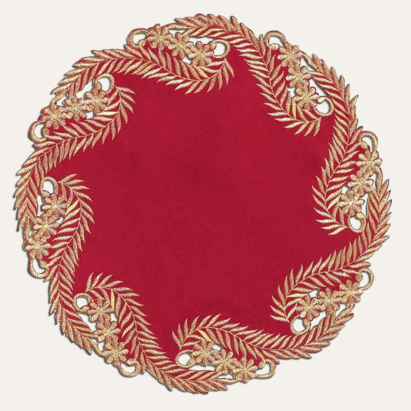 Wine Grace – Burgundy Gold Table Doilies, Anyce Collection Modern Dining Décor 15 inch