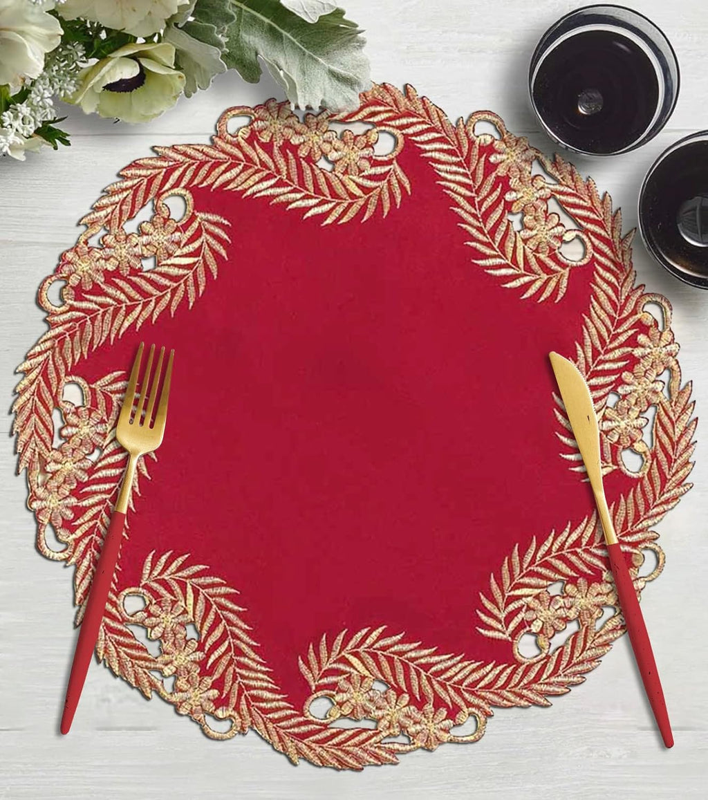 Wine Grace – Burgundy Gold Table Doilies, Anyce Collection Modern Dining Décor 15 inch