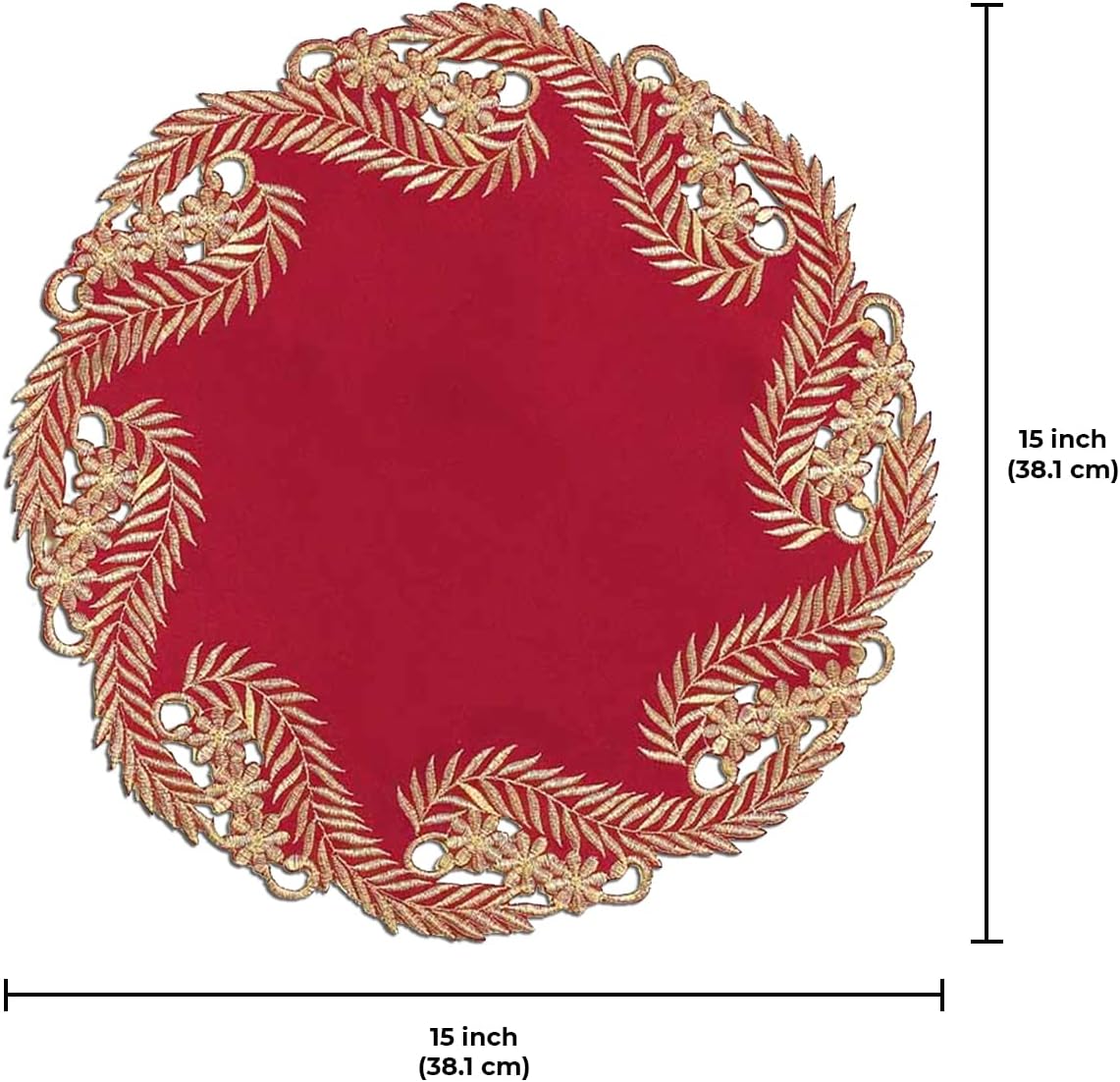 Wine Grace – Burgundy Gold Table Doilies, Anyce Collection Modern Dining Décor 15 inch