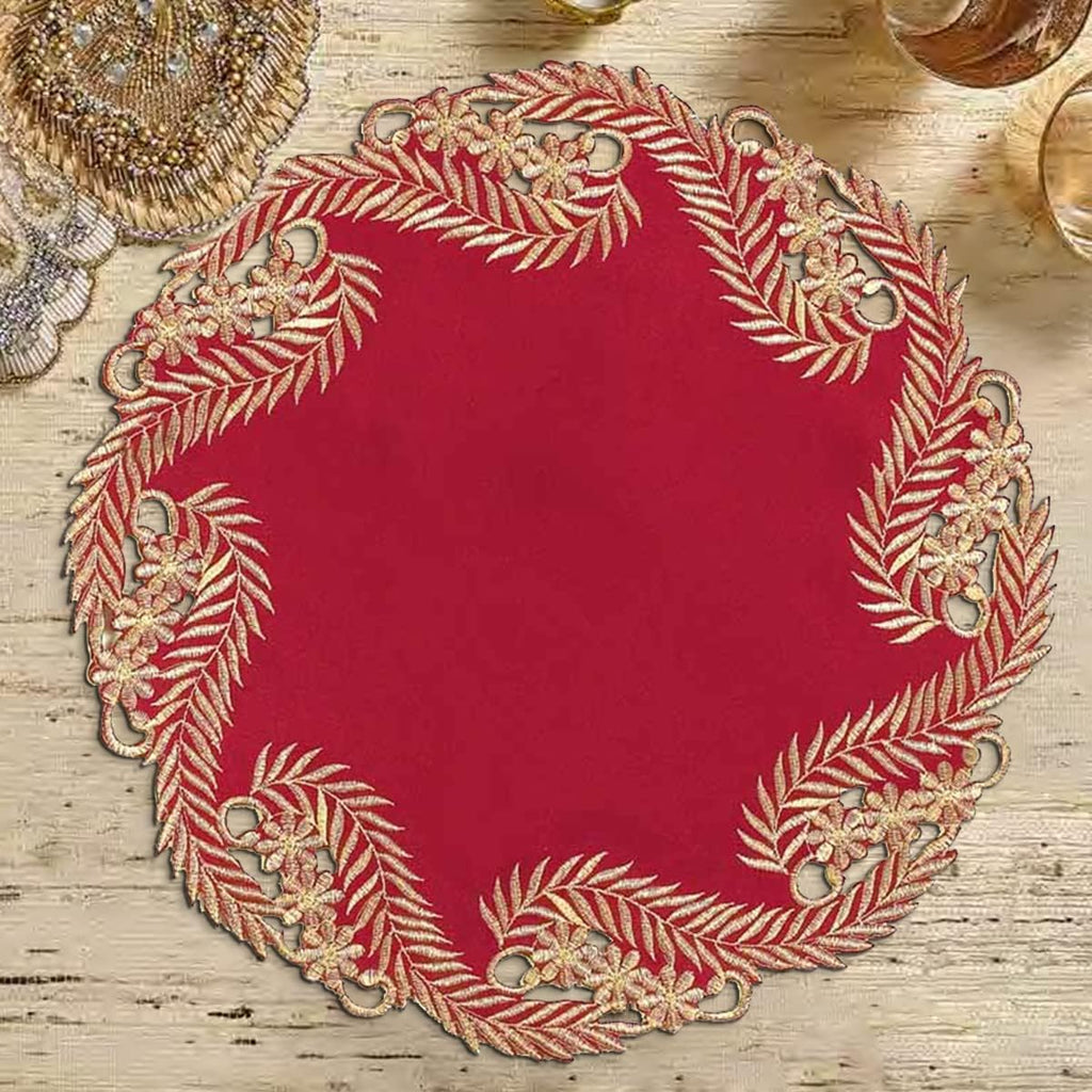 Wine Grace – Burgundy Gold Table Doilies, Anyce Collection Modern Dining Décor 15 inch