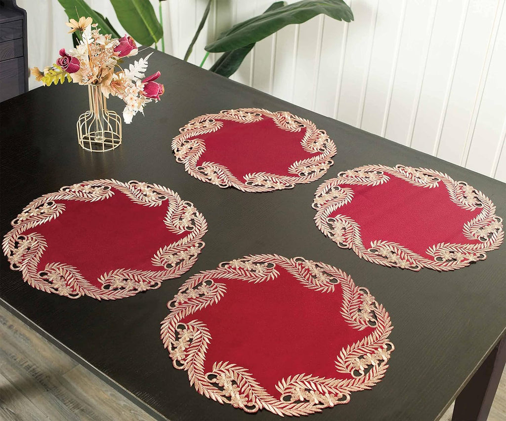 Wine Grace – Burgundy Gold Table Doilies, Anyce Collection Modern Dining Décor 15 inch