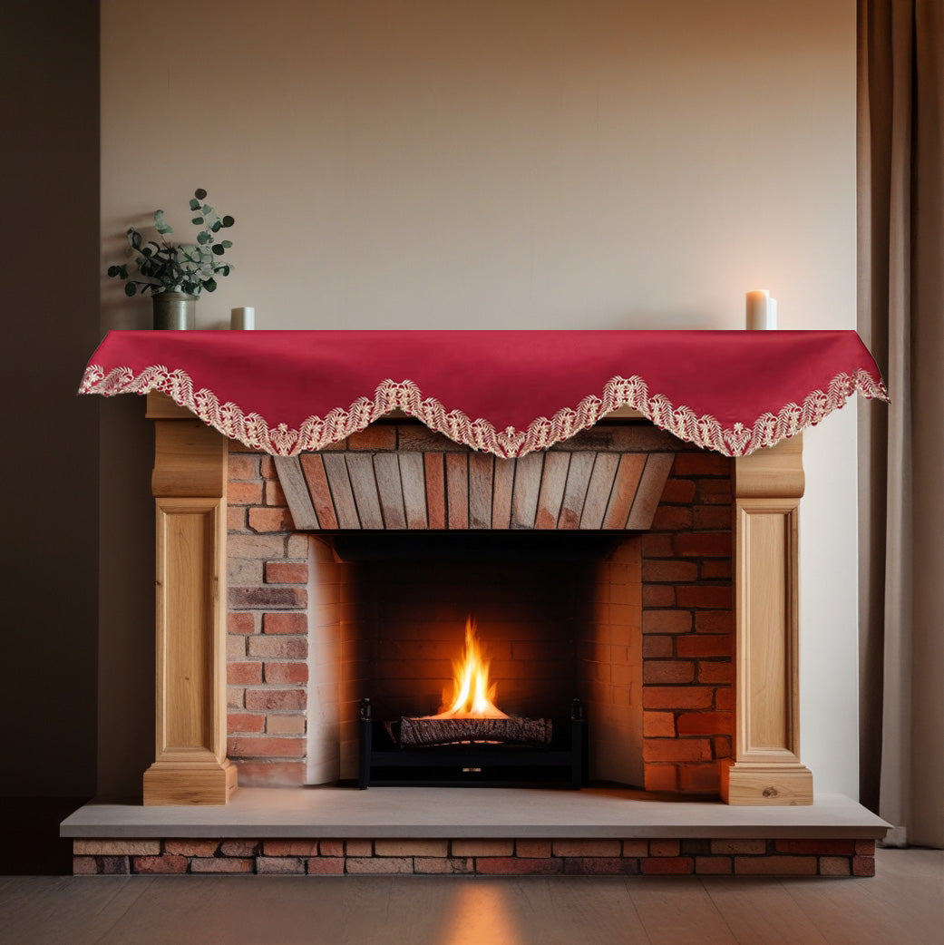Wine Grace – Burgundy Gold Mantel Scarf, Anyce Collection Modern Decorative Home Décor 18*90 Inch