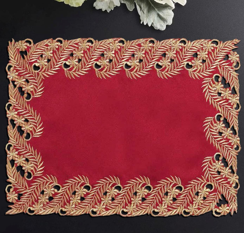 Wine Grace – Burgundy Gold Table Placemats, Anyce Collection Modern Dining Décor 12*18 inch