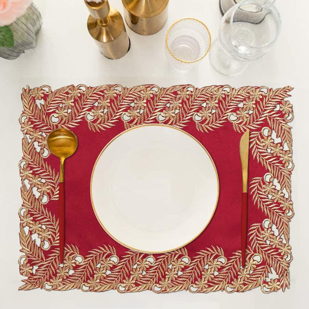 Wine Grace – Burgundy Gold Table Placemats, Anyce Collection Modern Dining Décor 12*18 inch