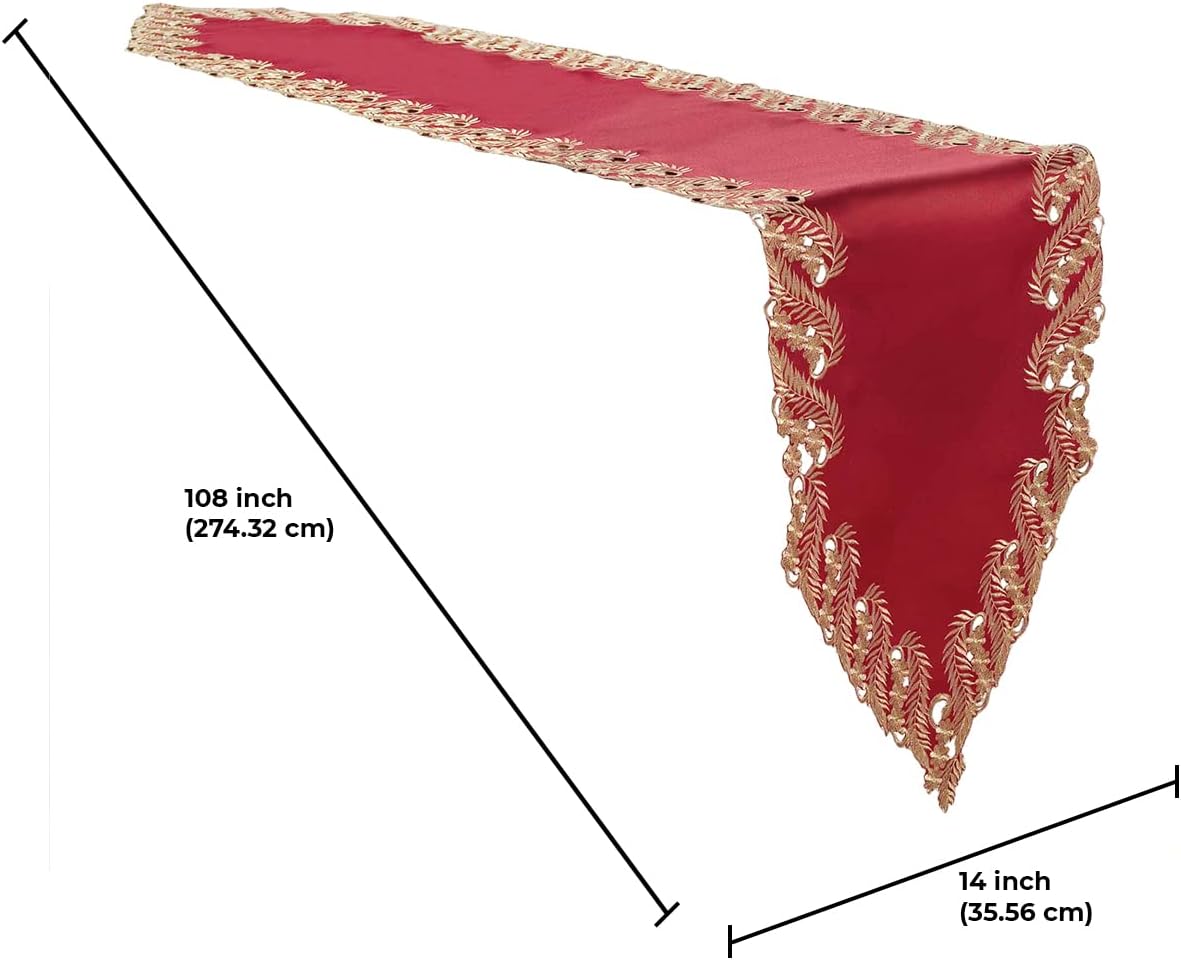 Wine Grace – Burgundy Gold Table Runner, Anyce Collection Modern Dining Accent 14*108 inch