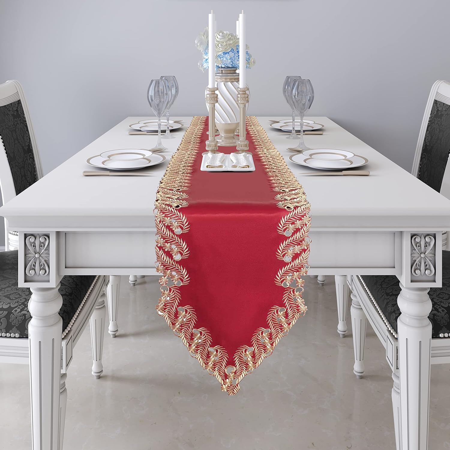 Wine Grace – Burgundy Gold Table Runner, Anyce Collection Modern Dining Accent 14*108 inch