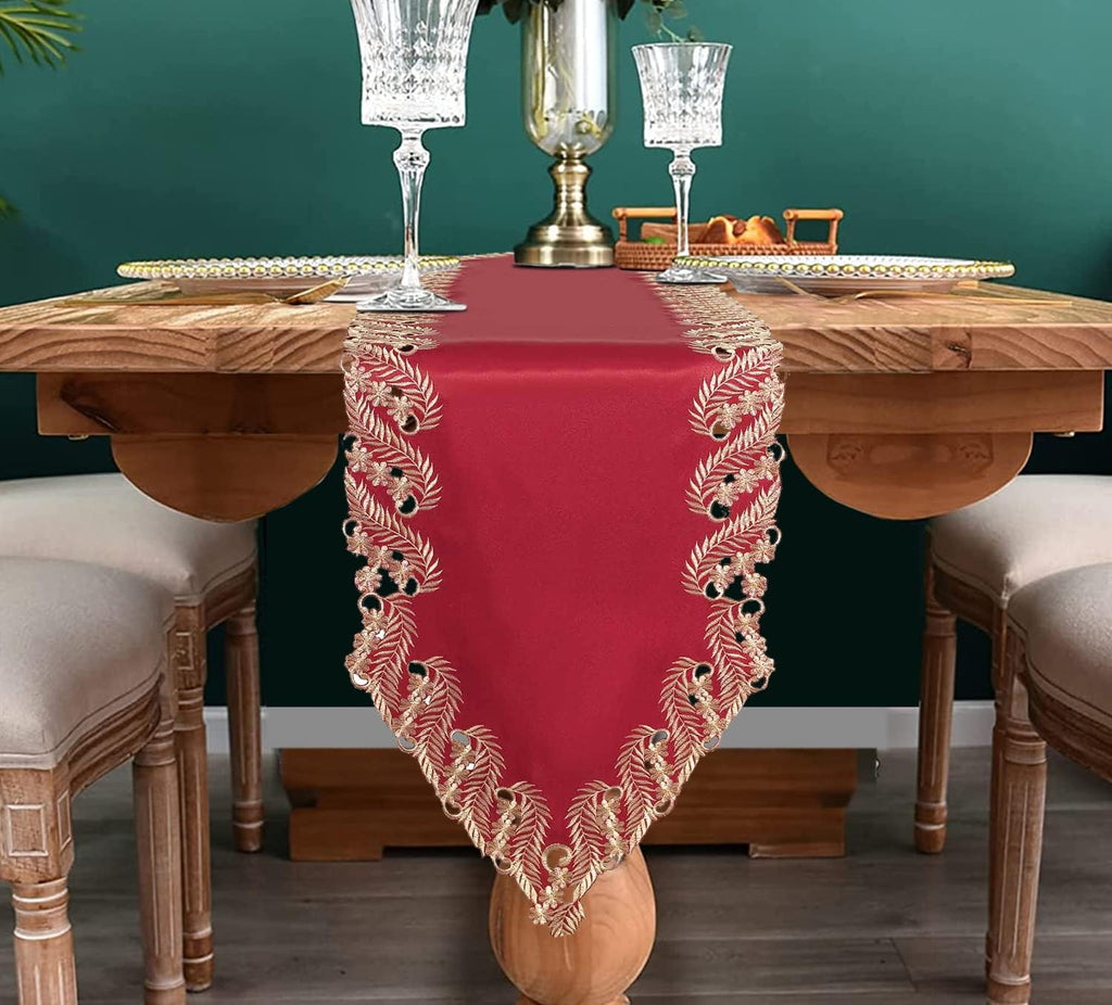 Wine Grace – Burgundy Gold Table Runner, Anyce Collection Modern Dining Accent 14*108 inch