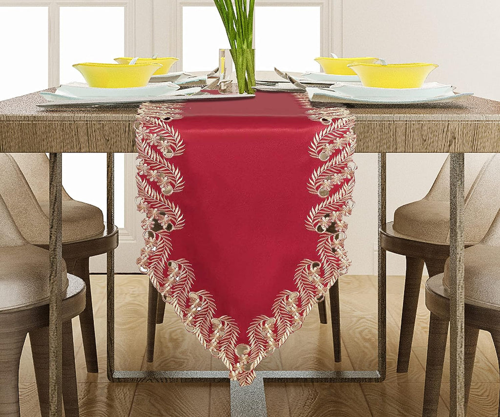 Wine Grace – Burgundy Gold Table Runner, Anyce Collection Modern Dining Accent 14*108 inch