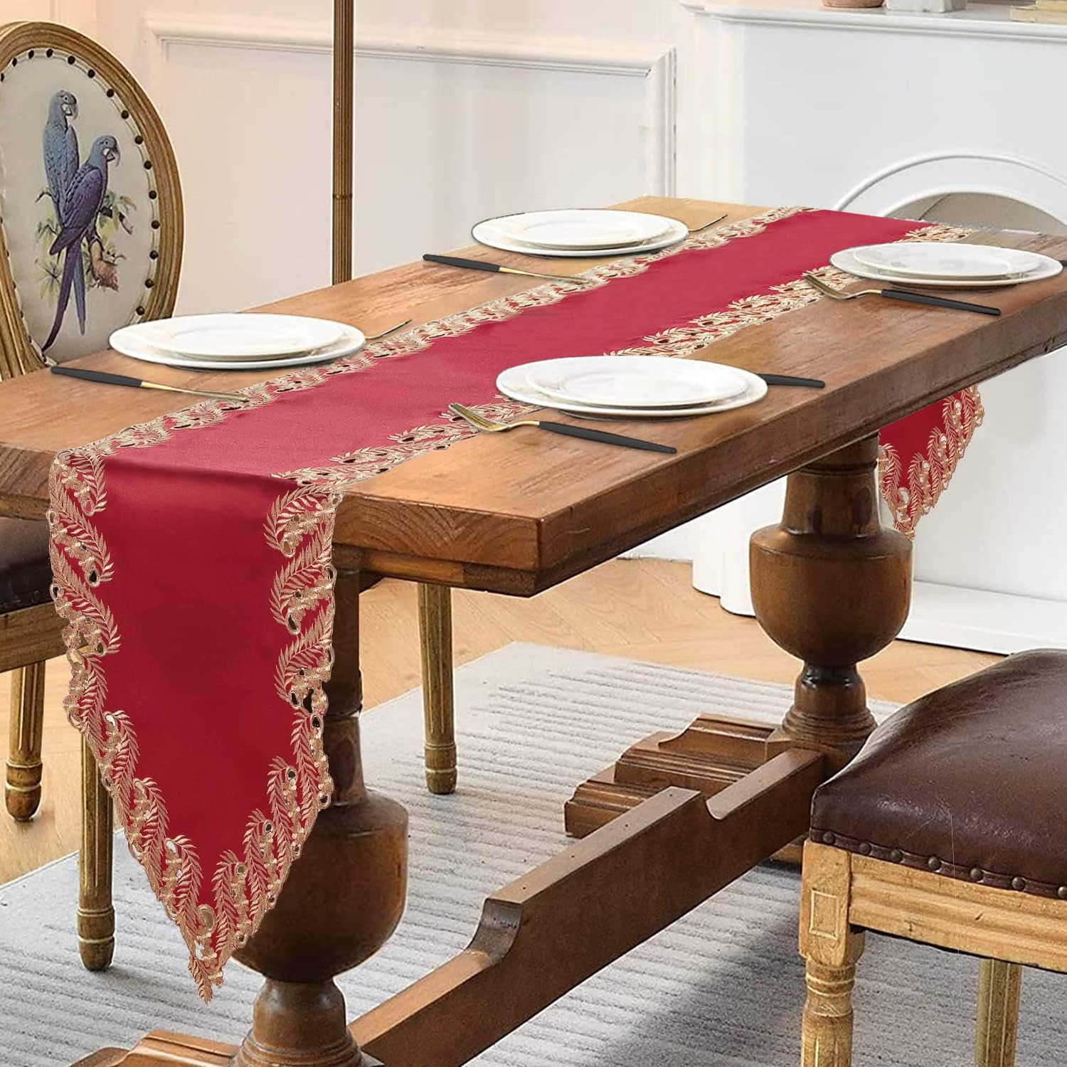Wine Grace – Burgundy Gold Table Runner, Anyce Collection Modern Dining Accent 14*108 inch