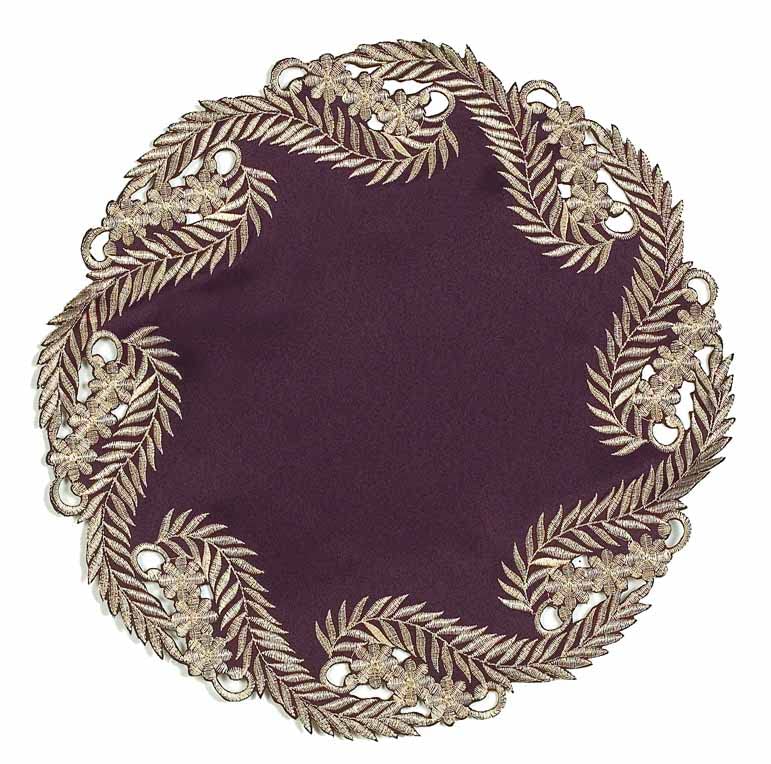 Violet Dream – Plum Gold Table Doilies, Anyce Collection Artistic Home Table Décor 15 inch
