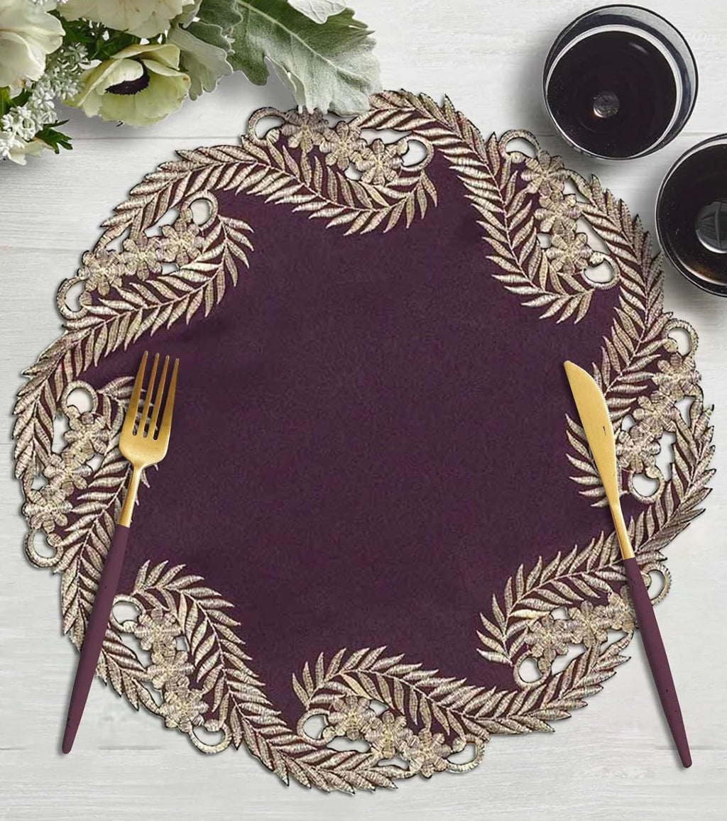 Violet Dream – Plum Gold Table Doilies, Anyce Collection Artistic Home Table Décor 15 inch