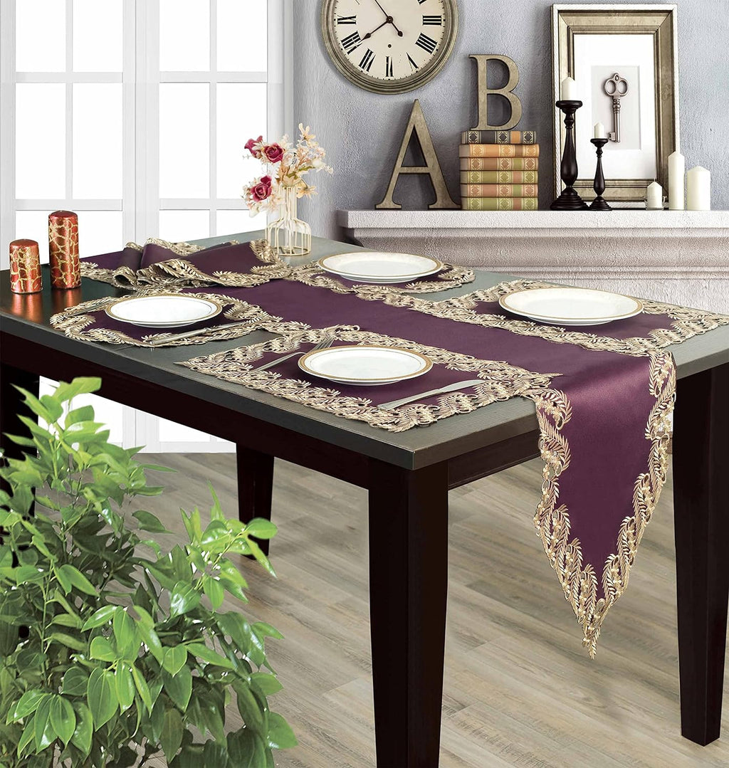 Violet Dream – Plum Gold Table Doilies, Anyce Collection Artistic Home Table Décor 15 inch