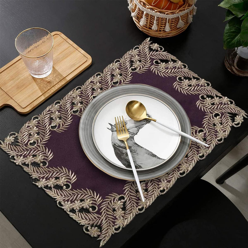 Violet Dream – Plum Gold Table Placemats, Anyce Collection Artistic Dining Décor 12*18 inch