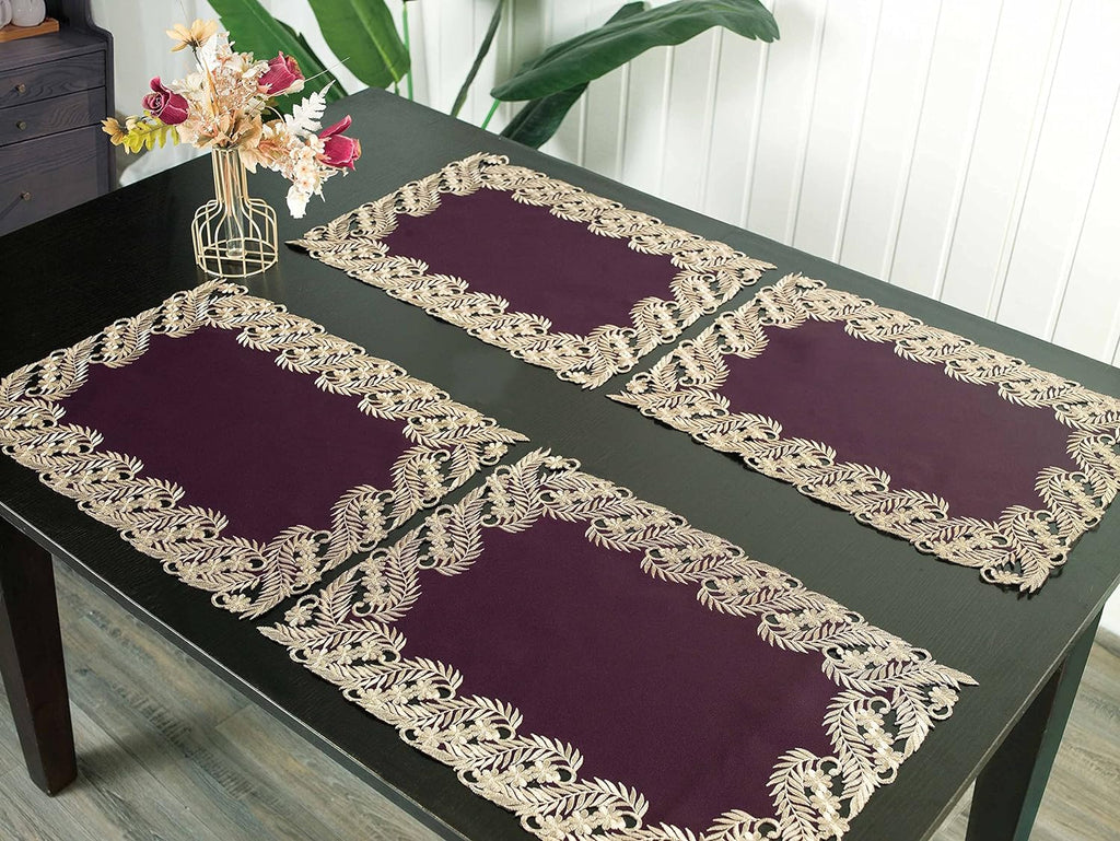 Violet Dream – Plum Gold Table Placemats, Anyce Collection Artistic Dining Décor 12*18 inch
