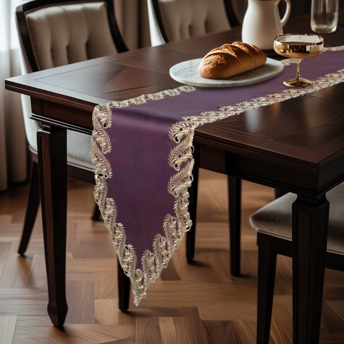Violet Dream – Plum Gold Table Runner, Anyce Collection Artistic Home Table Décor 14*108 inch