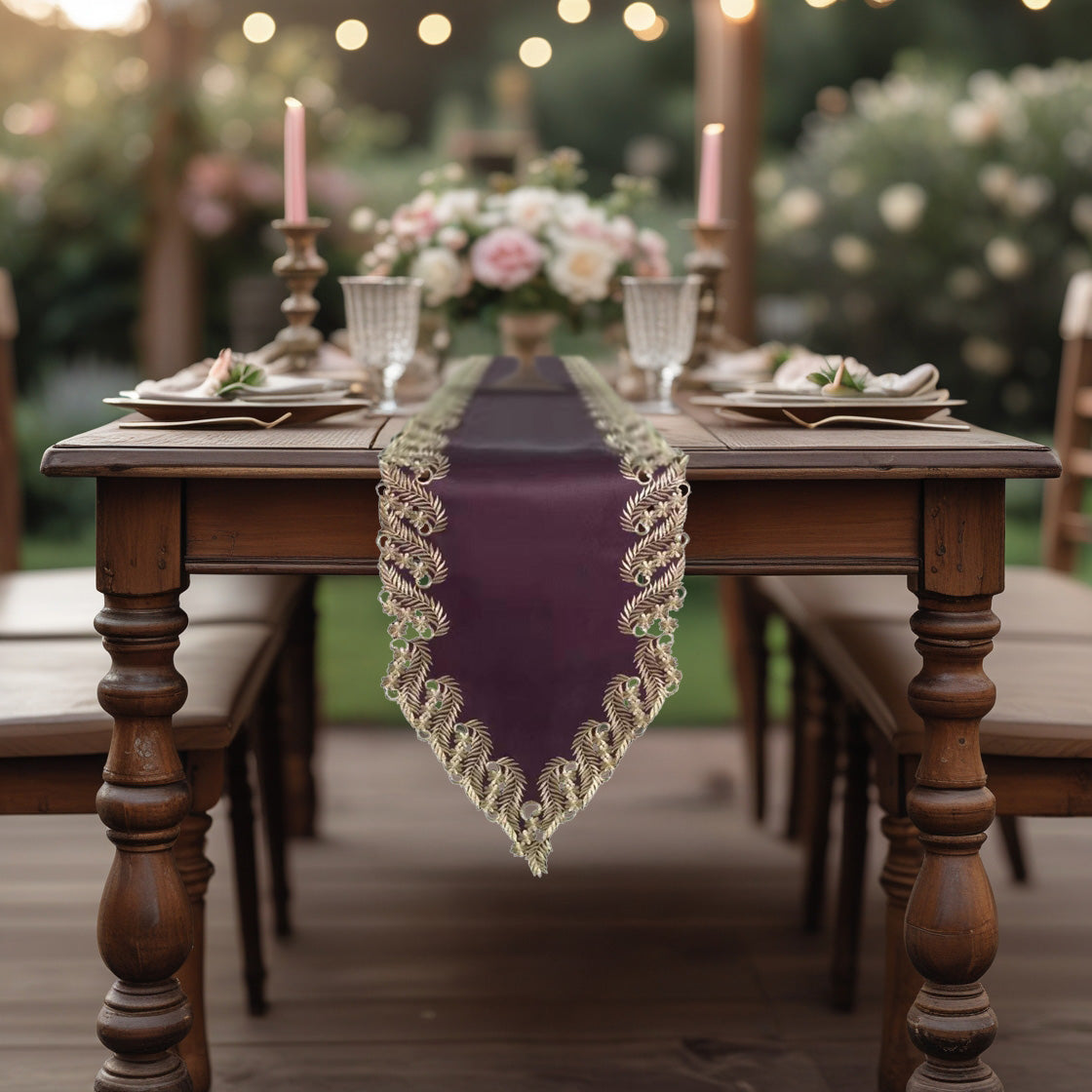 Violet Dream – Plum Gold Table Runner, Anyce Collection Artistic Home Table Décor 14*108 inch