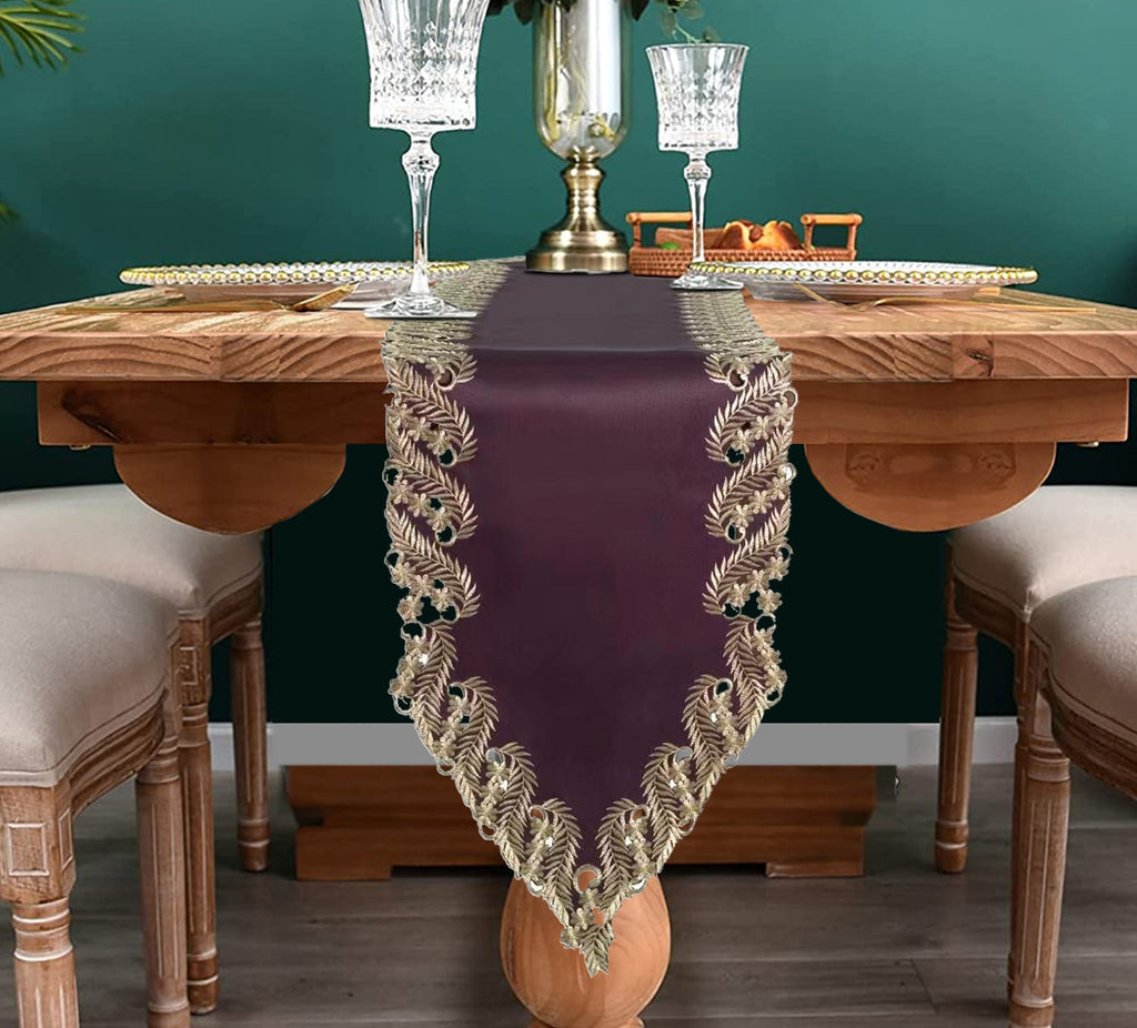 Violet Dream – Plum Gold Table Runner, Anyce Collection Artistic Home Table Décor 14*108 inch