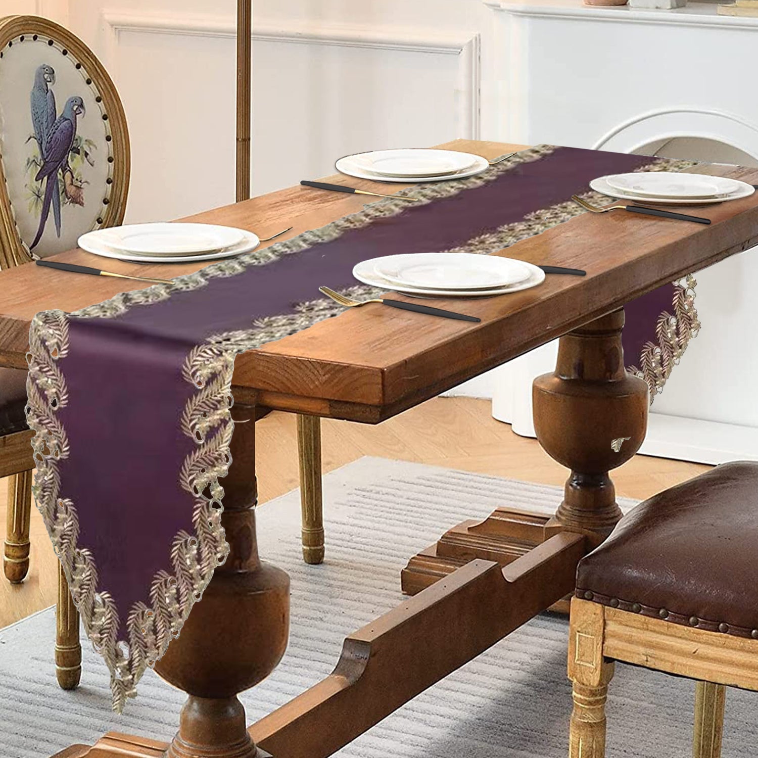 Violet Dream – Plum Gold Table Runner, Anyce Collection Artistic Home Table Décor 14*108 inch