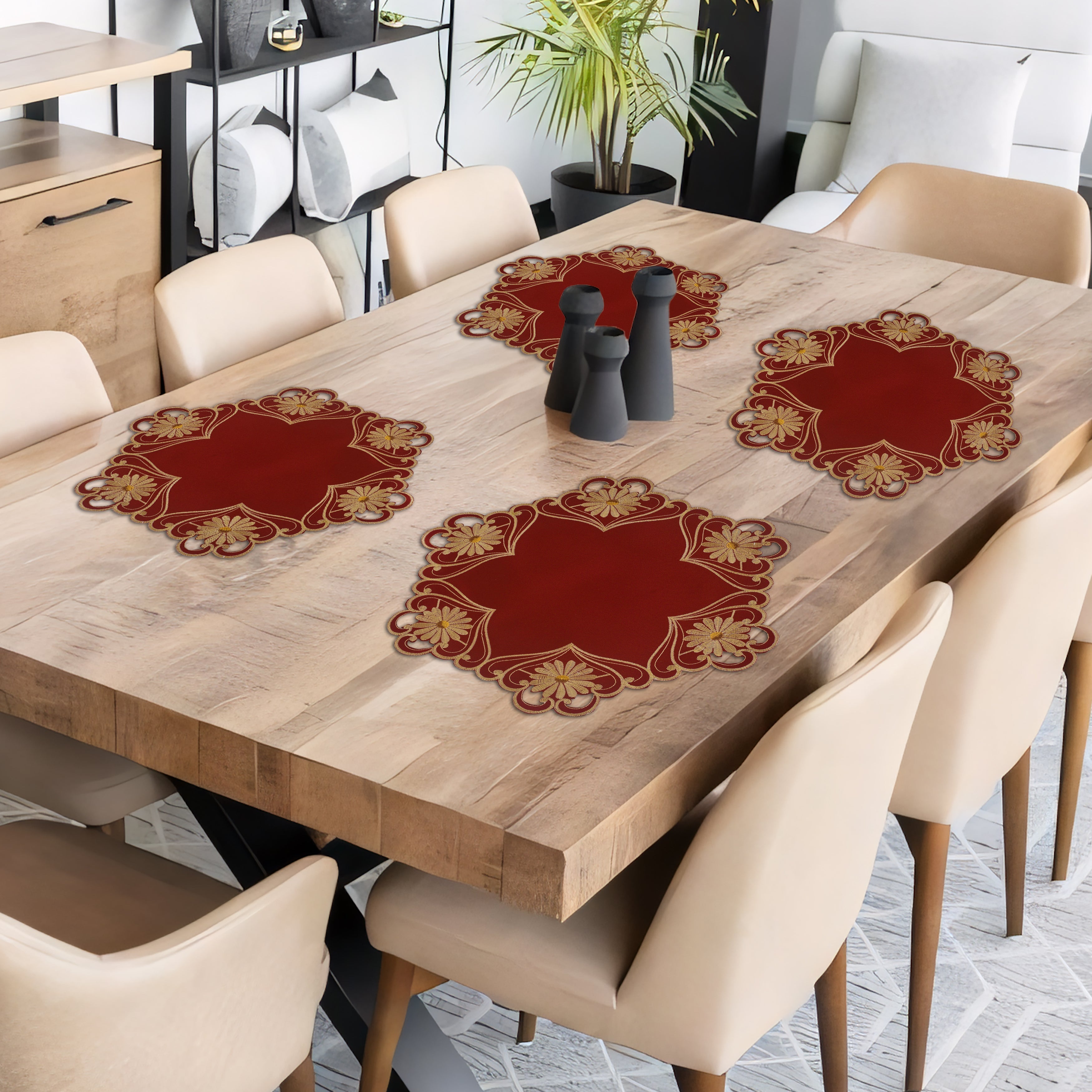 Imperial Red – Gold Lace Red Doilies, The Imperial Red Collection European Embroidery Décor 15 inch