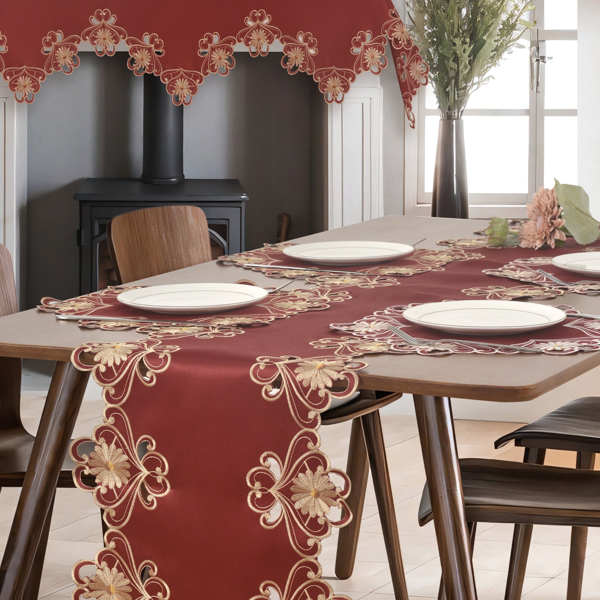 Imperial Red – Gold Lace Red Doilies, The Imperial Red Collection European Embroidery Décor 15 inch